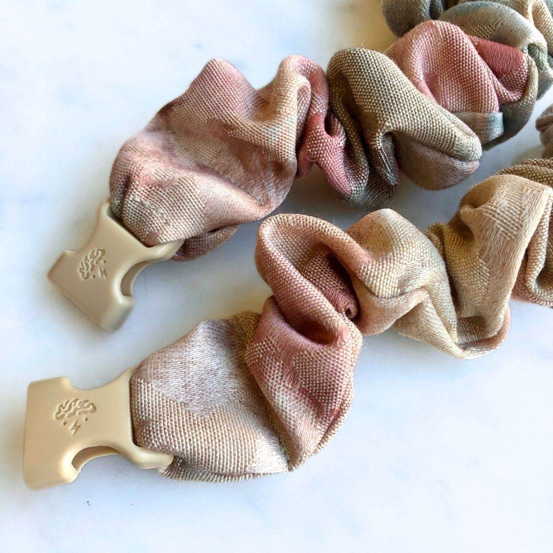 Best hair tie elastics and scrunchie hair accessories for snag-free, pull-free, rip-free, hair. Smooth, effortless hair ties and hair scrunchies for athletes, active moms, fitness, & sports. Vintage Floral Buckle Scrunchie - No Snagging, No Tangles
