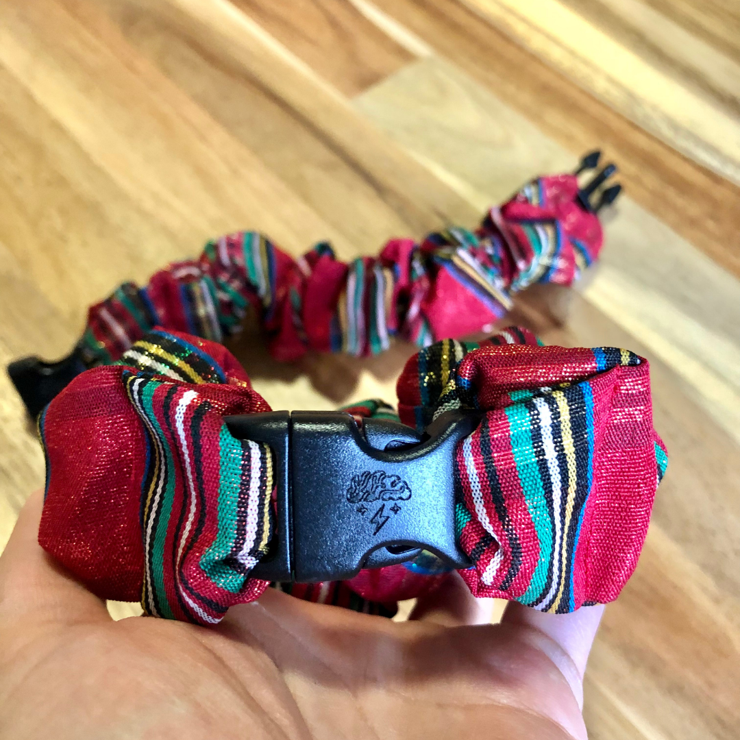 Best hair tie elastics and scrunchie hair accessories for snag-free, pull-free, rip-free, hair. Smooth, effortless hair ties and hair scrunchies for athletes, active moms, fitness, & sports. Christmas Holiday Red Plaid Buckle Scrunchie - No Snagging, No Tangles