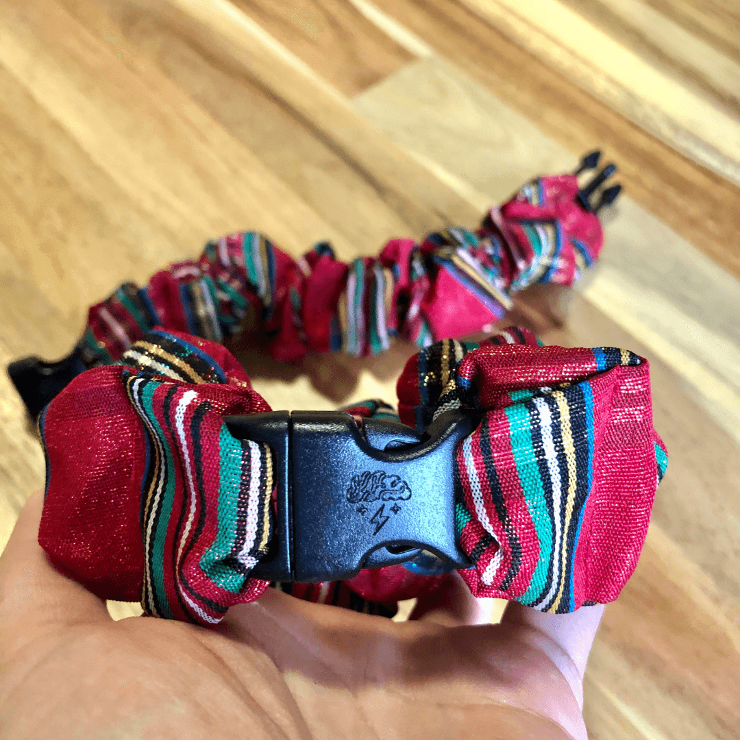 Best hair tie elastics and scrunchie hair accessories for snag-free, pull-free, rip-free, hair. Smooth, effortless hair ties and hair scrunchies for athletes, active moms, fitness, & sports. Christmas Holiday Red Plaid Buckle Scrunchie - No Snagging, No Tangles
