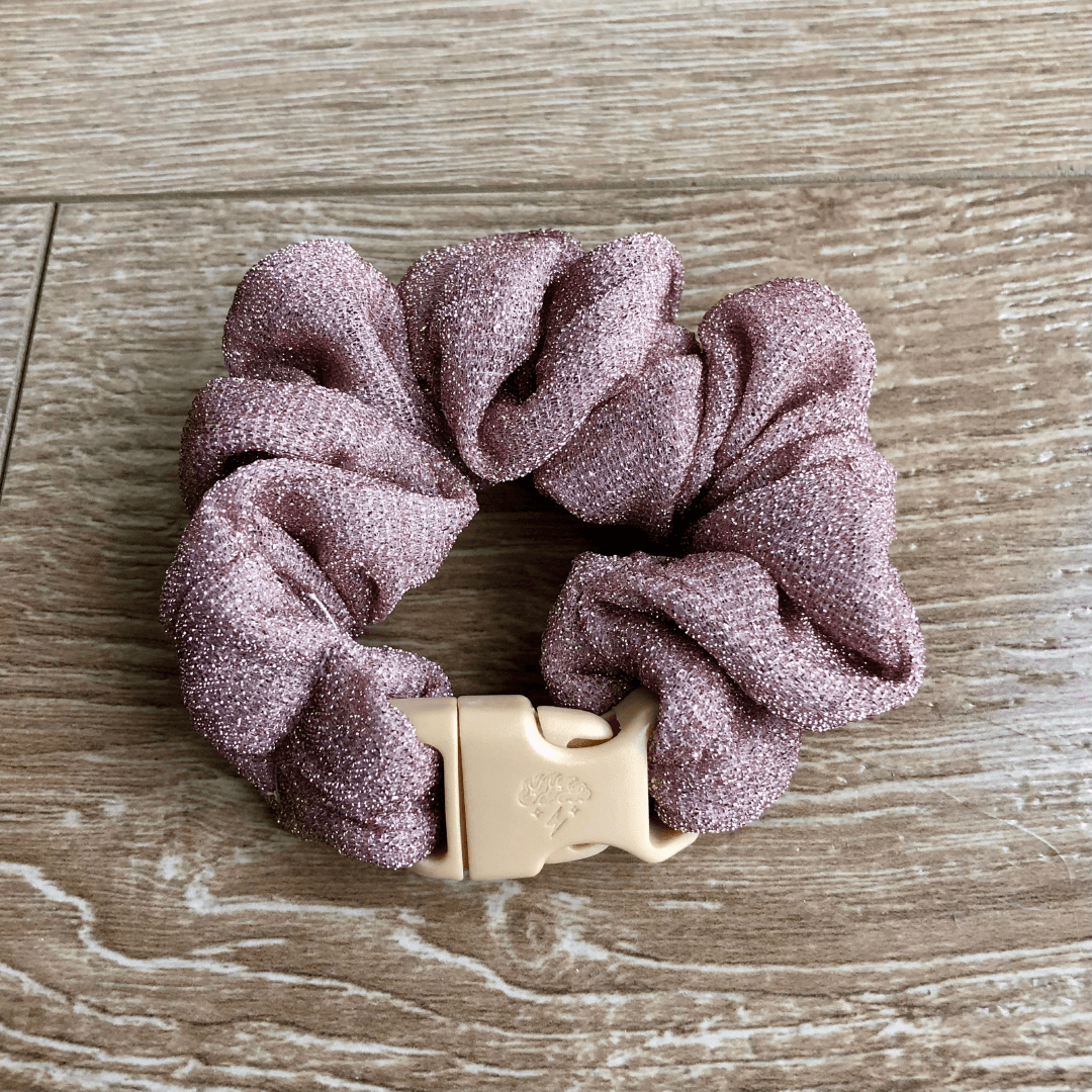 Best hair tie elastics and scrunchie hair accessories for snag-free, pull-free, rip-free, hair. Smooth, effortless hair ties and hair scrunchies for athletes, active moms, fitness, & sports. The Maria Buckle Scrunchie - No Snagging, No Tangles