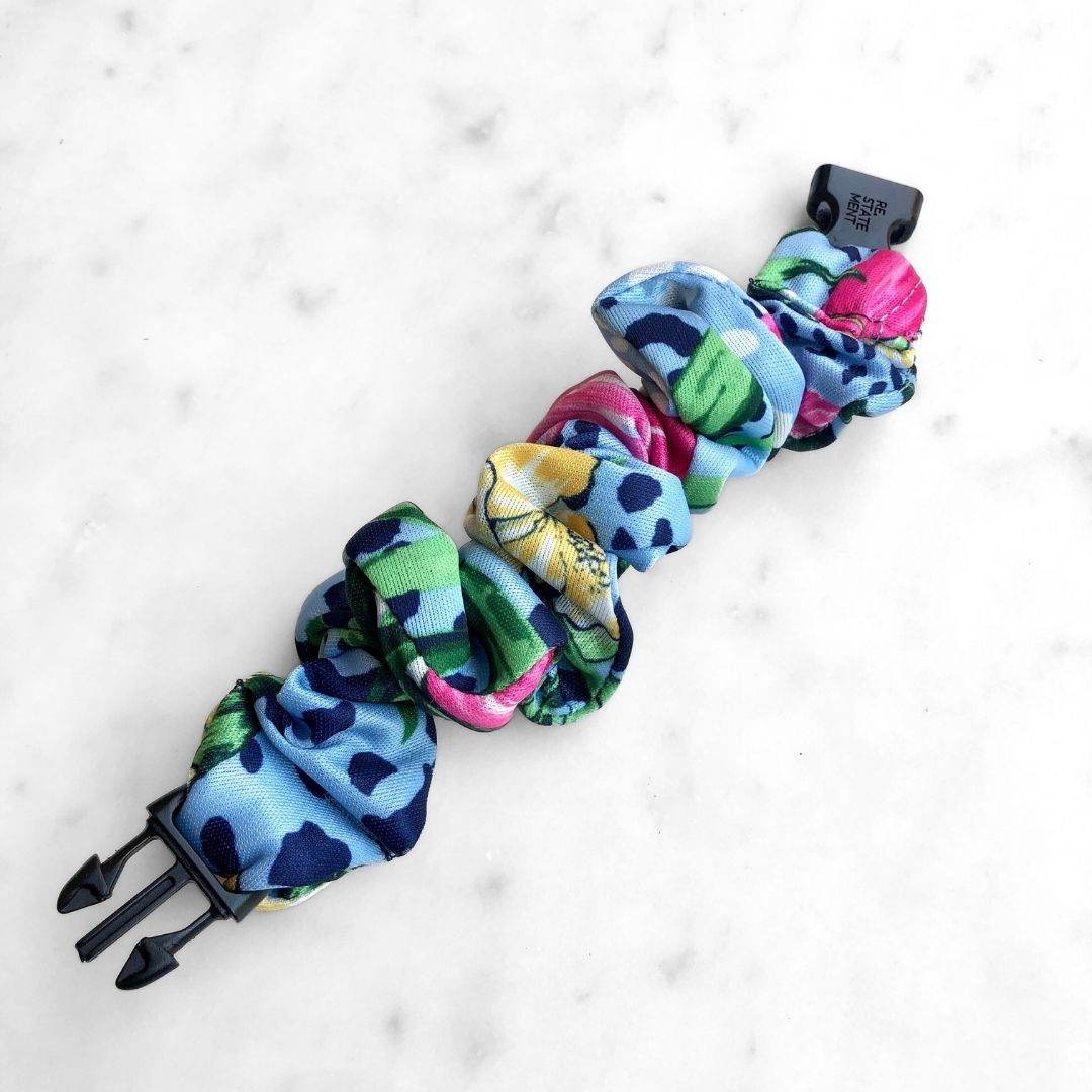 Best hair tie elastics and scrunchie hair accessories for snag-free, pull-free, rip-free, hair. Smooth, effortless hair ties and hair scrunchies for athletes, active moms, fitness, & sports. Tropical Jungle Buckle Scrunchie - No Snagging, No Tangles