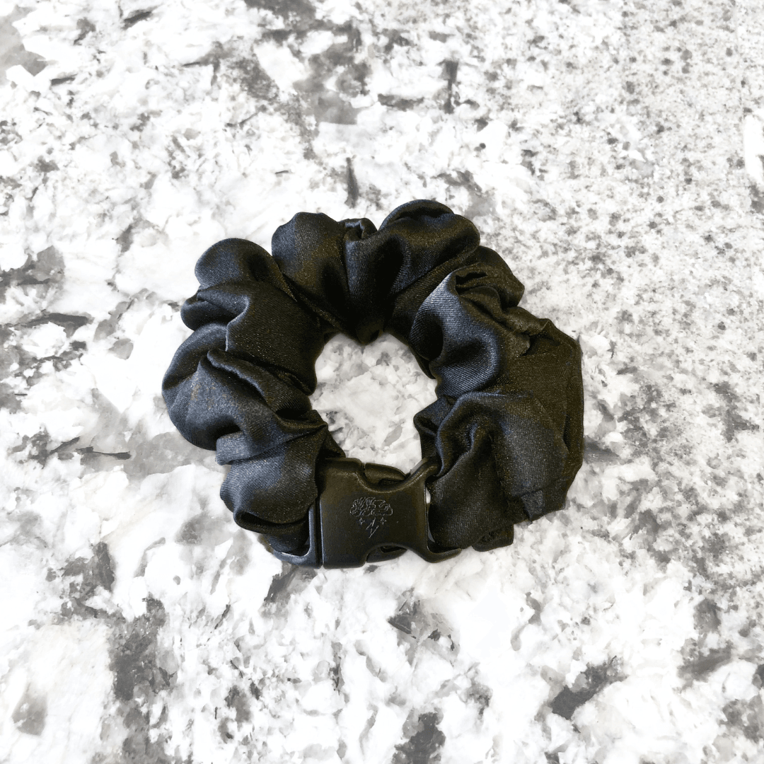 Best hair tie elastics and scrunchie hair accessories for snag-free, pull-free, rip-free, hair. Smooth, effortless hair ties and hair scrunchies for athletes, active moms, fitness, & sports. Buckle Scrunchie - Neutral Colors - No Snagging, No Tangles