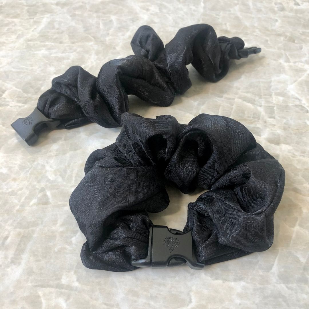 Best hair tie elastics and scrunchie hair accessories for snag-free, pull-free, rip-free, hair. Smooth, effortless hair ties and hair scrunchies for athletes, active moms, fitness, & sports. Ornate Floral Buckle Scrunchie - No Snagging, No Tangles