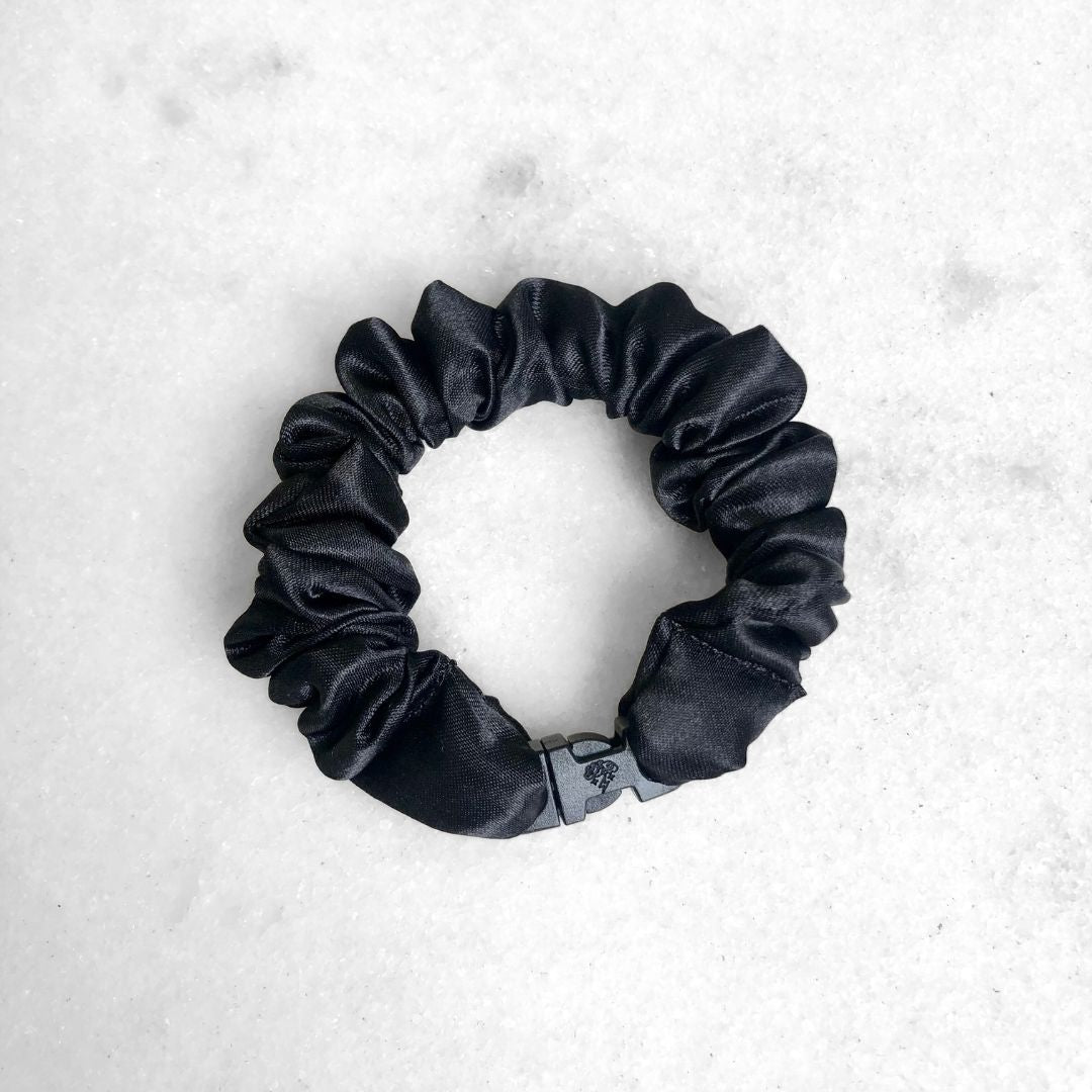 Best hair tie elastics and scrunchie hair accessories for snag-free, pull-free, rip-free, hair. Smooth, effortless hair ties and hair scrunchies for athletes, active moms, fitness, & sports. MINI 3-Pack Neutral Buckle Scrunchies Bundle - No Snagging, No Tangles