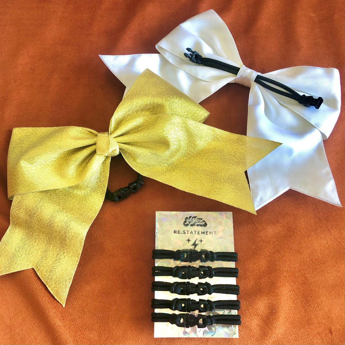 Cheerleader ponytail with a bow held by a Buckle Hair Tie