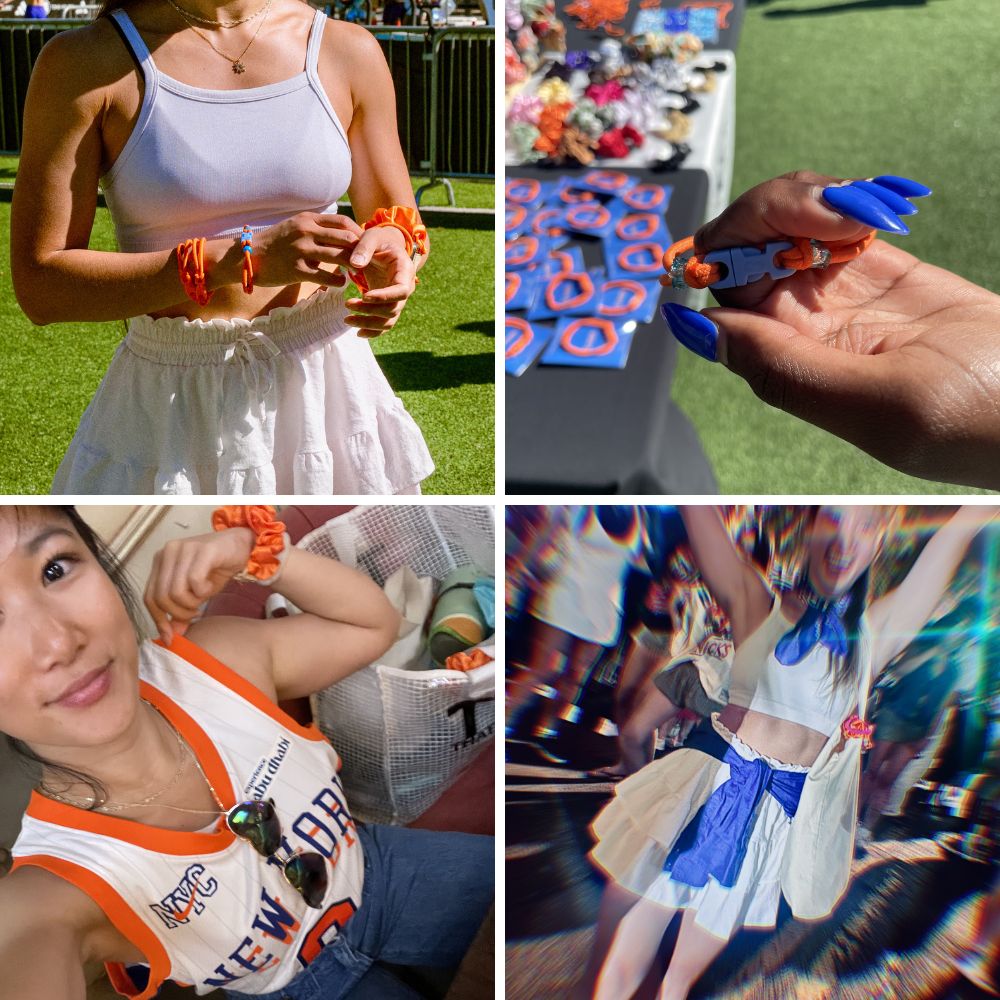 Color Guard Scrunchies & Hair Ties: Collage of cheer and track athletes wearing orange Buckle Scrunchies