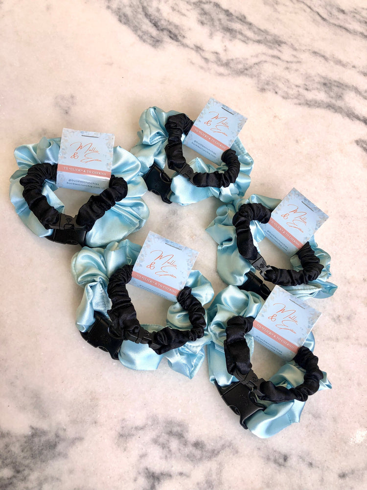 Turquoise and black Buckle Scrunchies for bridesmaid gifts