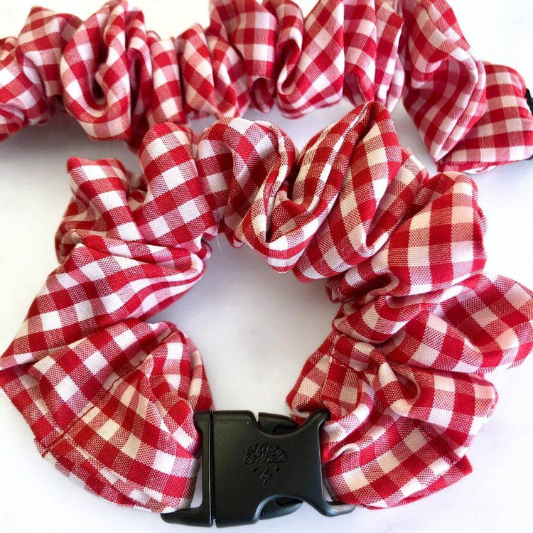 Best hair tie elastics and scrunchie hair accessories for snag-free, pull-free, rip-free, hair. Smooth, effortless hair ties and hair scrunchies for athletes, active moms, fitness, &amp; sports. Red Hair Accessories - Buckle Scrunchies