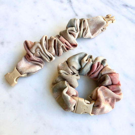 Best hair tie elastics and scrunchie hair accessories for snag-free, pull-free, rip-free, hair. Smooth, effortless hair ties and hair scrunchies for athletes, active moms, fitness, & sports. Vintage Floral Buckle Scrunchie - No Snagging, No Tangles Vintage Floral