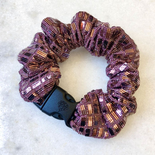 Best hair tie elastics and scrunchie hair accessories for snag-free, pull-free, rip-free, hair. Smooth, effortless hair ties and hair scrunchies for athletes, active moms, fitness, & sports. Disco Mauve Buckle Scrunchie - No Snagging, No Tangles Disco Mauve Recycled Polyblend Standard (1.25 to 1.5 inch thickness)