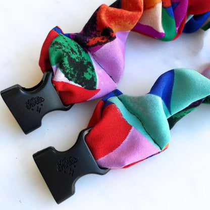 Best zero tangle no pull hair tie elastics and scrunchie hair accessories for snag-free, pull-free, rip-free, hair. Smooth, effortless hair ties and hair scrunchies for athletes, active moms, fitness, & sports. Tropical Floral Buckle Scrunchie - No Snagging, No Tangles