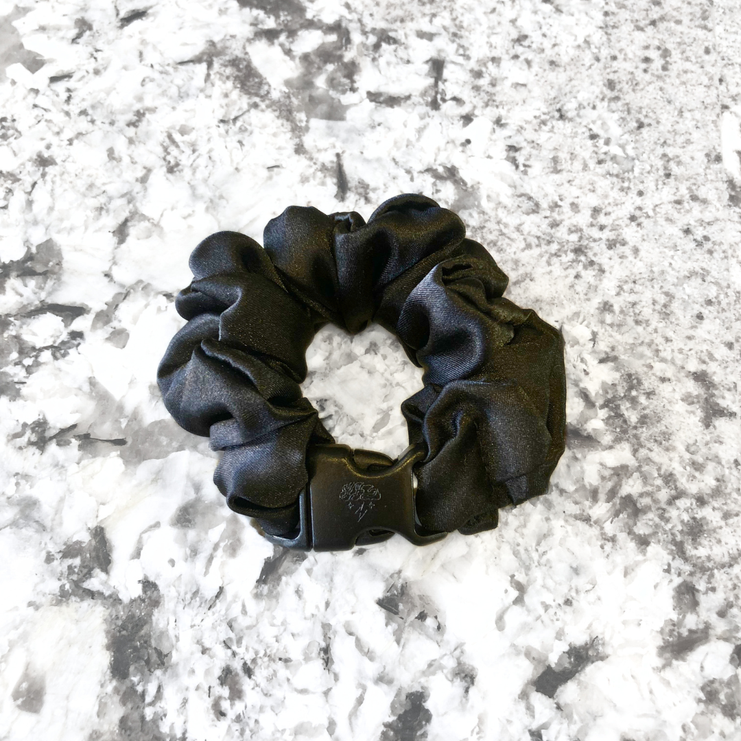 Best hair tie elastics and scrunchie hair accessories for snag-free, pull-free, rip-free, hair. Smooth, effortless hair ties and hair scrunchies for athletes, active moms, fitness, & sports. Buckle Scrunchie - Neutral Colors - No Snagging, No Tangles