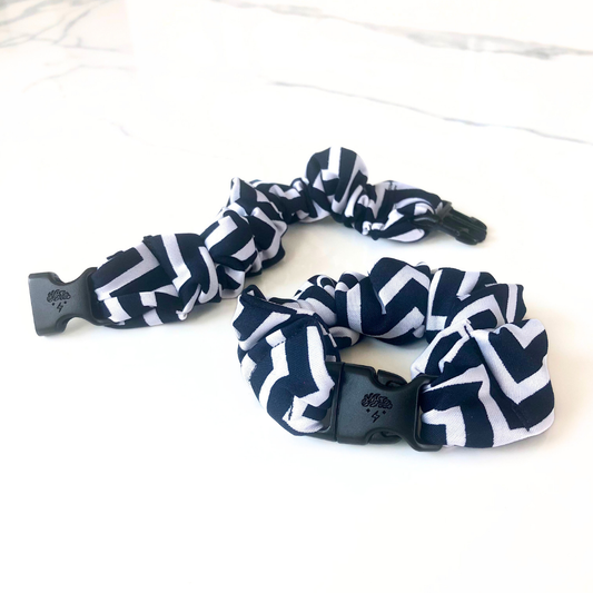 Best hair tie elastics and scrunchie hair accessories for snag-free, pull-free, rip-free, hair. Smooth, effortless hair ties and hair scrunchies for athletes, active moms, fitness, & sports. Warm Collection Buckle Scrunchies - No Snagging, No Tangles Skeleton Chevron Recycled Polyblend Standard (1.25 to 1.5 inch thickness)