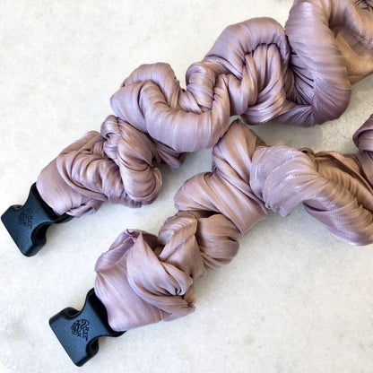 Best zero tangle no pull hair tie elastics and scrunchie hair accessories for snag-free, pull-free, rip-free, hair. Smooth, effortless hair ties and hair scrunchies for athletes, active moms, fitness, & sports. Lavender Cloud Buckle Scrunchie - No Snagging, No Tangles