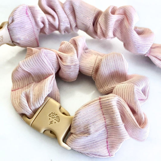 Best hair tie elastics and scrunchie hair accessories for snag-free, pull-free, rip-free, hair. Smooth, effortless hair ties and hair scrunchies for athletes, active moms, fitness, & sports. Candy Floss Pink Buckle Scrunchie - No Snagging, No Tangles Candy Floss Pink