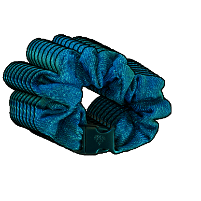Best zero tangle no pull hair tie elastics and scrunchie hair accessories for snag-free, pull-free, rip-free, hair. Smooth, effortless hair ties and hair scrunchies for athletes, active moms, fitness, & sports. Mystic Mermaid Teal Buckle Scrunchie - No Snagging, No Tangles