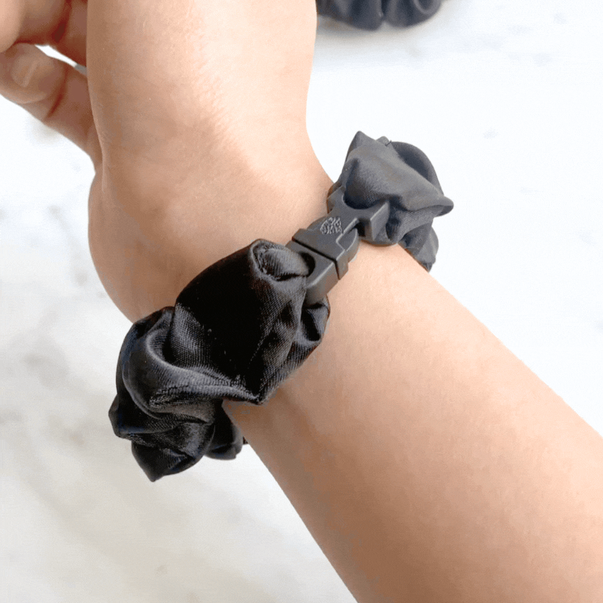 Best hair tie elastics and scrunchie hair accessories for snag-free, pull-free, rip-free, hair. Smooth, effortless hair ties and hair scrunchies for athletes, active moms, fitness, & sports. MINI 3-Pack Neutral Buckle Scrunchies Bundle - No Snagging, No Tangles