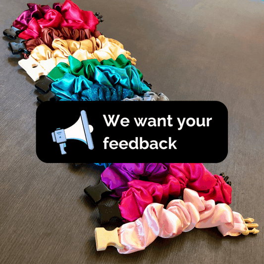 Best hair tie elastics and scrunchie hair accessories for snag-free, pull-free, rip-free, hair. Smooth, effortless hair ties and hair scrunchies for athletes, active moms, fitness, & sports. Mystery Buckle Scrunchie - No Snagging, No Tangles