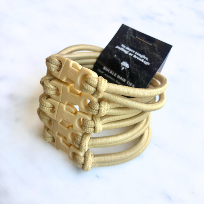 Champagne Blonde Buckle Hair Tie elastics shown fanned out