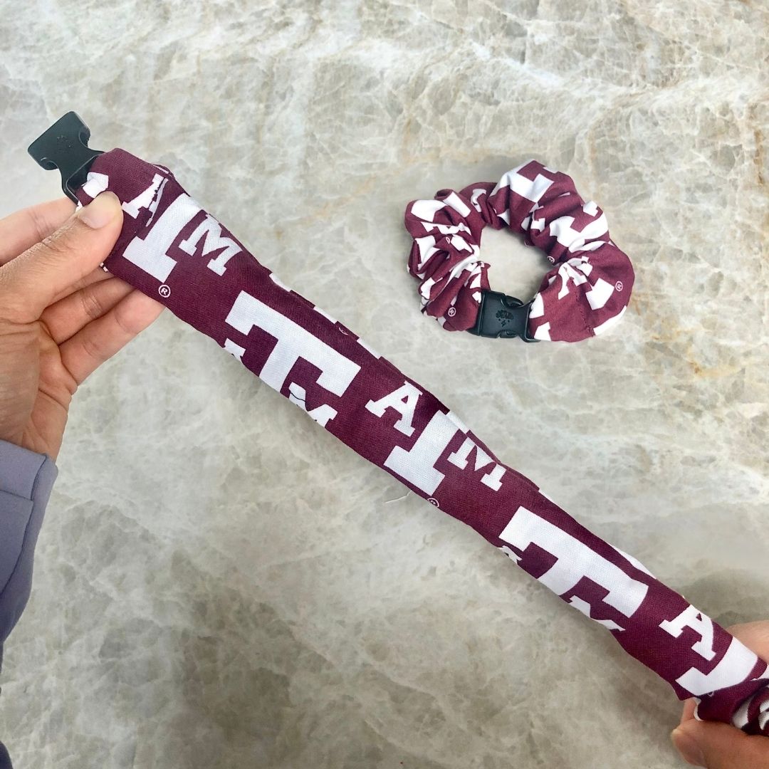 A&M Aggies Buckle Scrunchie with its quick-release buckle