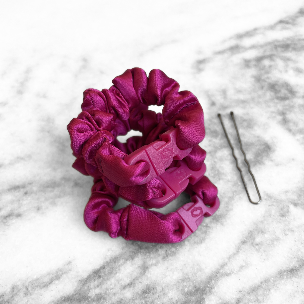 Baby size recycled satin Buckle Scrunchies for toddler hair