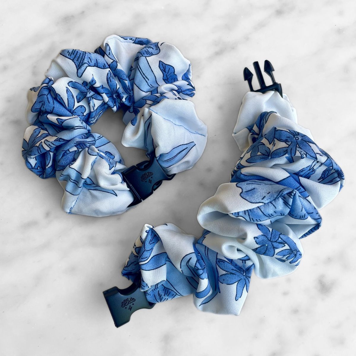 Blue Magnolia jumbo Buckle Scrunchie in recycled cotton, 2 to 2.5 inch jumbo size