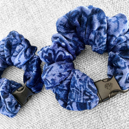 Blue sweater velvet texture on the jumbo Buckle Scrunchie