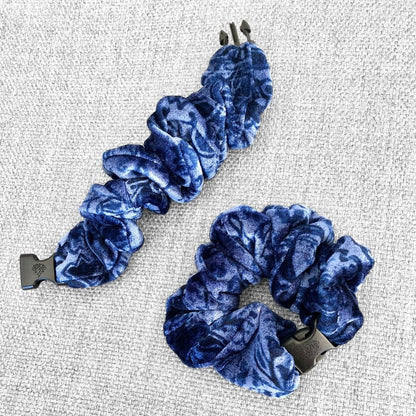 Blue Sweater Velvet jumbo Buckle Scrunchie, snag-free hold for thick and curly hair