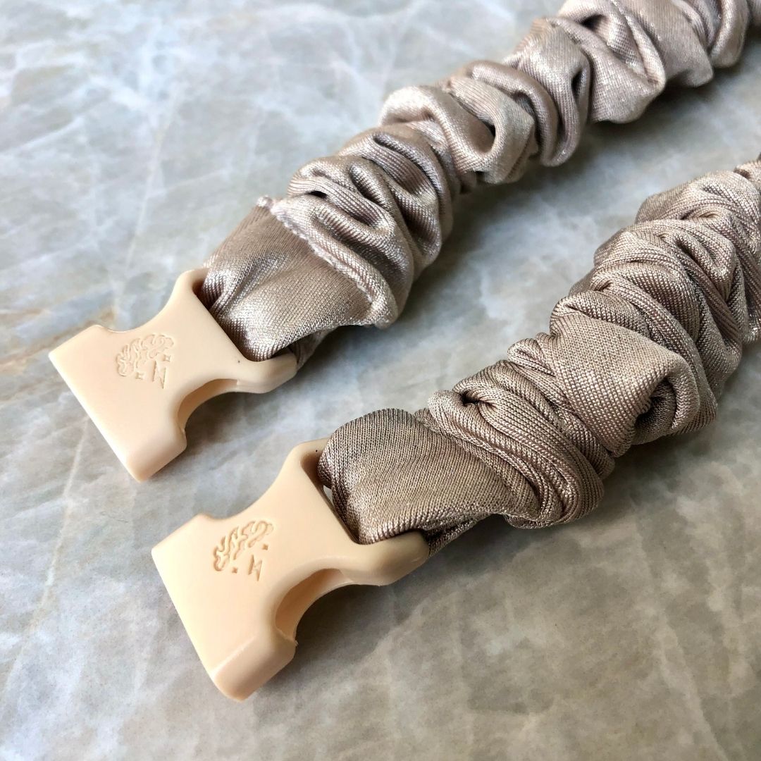 Blush Gold mini Buckle Scrunchie with its quick-release buckle