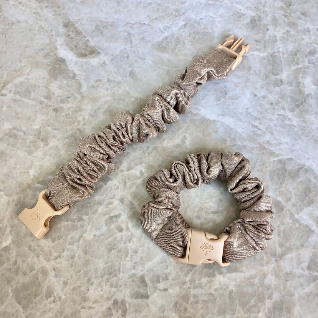 Blush Gold mini Buckle Scrunchie, snag-free hold for fine and thin hair