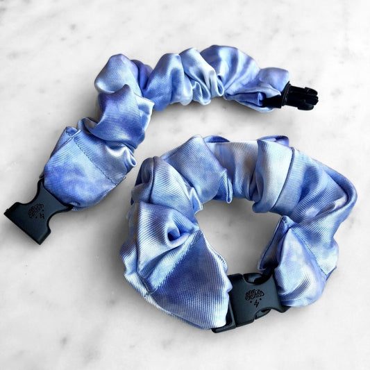 Cloudveil Blue Buckle Scrunchie in a soft sky blue