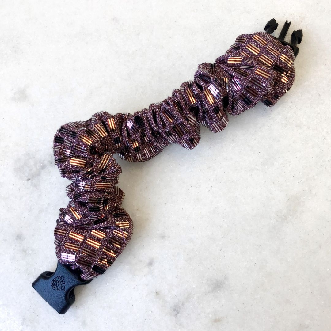 Disco Mauve Buckle Scrunchie with its quick-release buckle