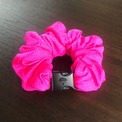 Hot Pink Sparkles Buckle Scrunchie with its quick-release buckle
