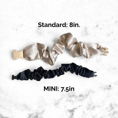 MINI Buckle Scrunchie shown at 7.5 inches long and half an inch thick