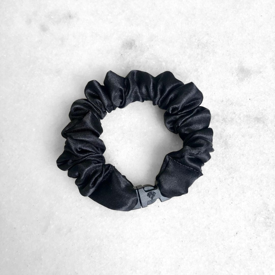 Mini Buckle Scrunchies bundle in black and hot pink recycled satin