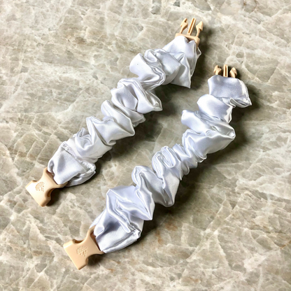 Buckle Scrunchie neutral range shown side by side in satin