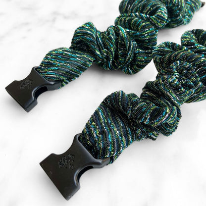 Peacock Stripes Buckle Scrunchie with its quick-release buckle