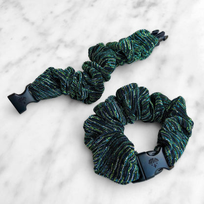 Peacock Stripes Buckle Scrunchie, snag-free summer colorway