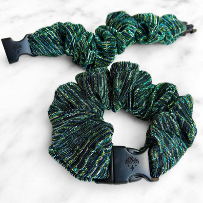 Striped peacock print Buckle Scrunchie shown at standard size