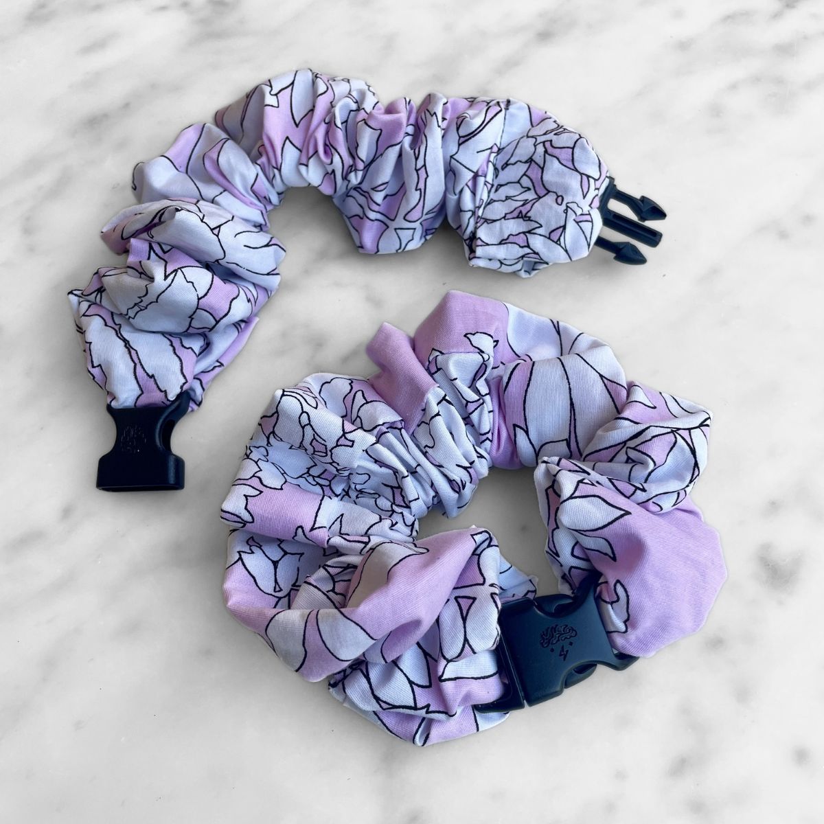 Pink Floral Sketch jumbo Buckle Scrunchie in recycled cotton, 2 to 2.5 inch jumbo size