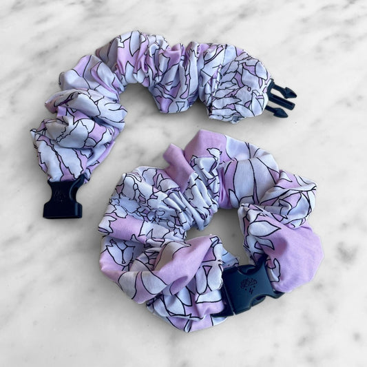 Pink Floral Sketch jumbo Buckle Scrunchie in recycled cotton, 2 to 2.5 inch jumbo size