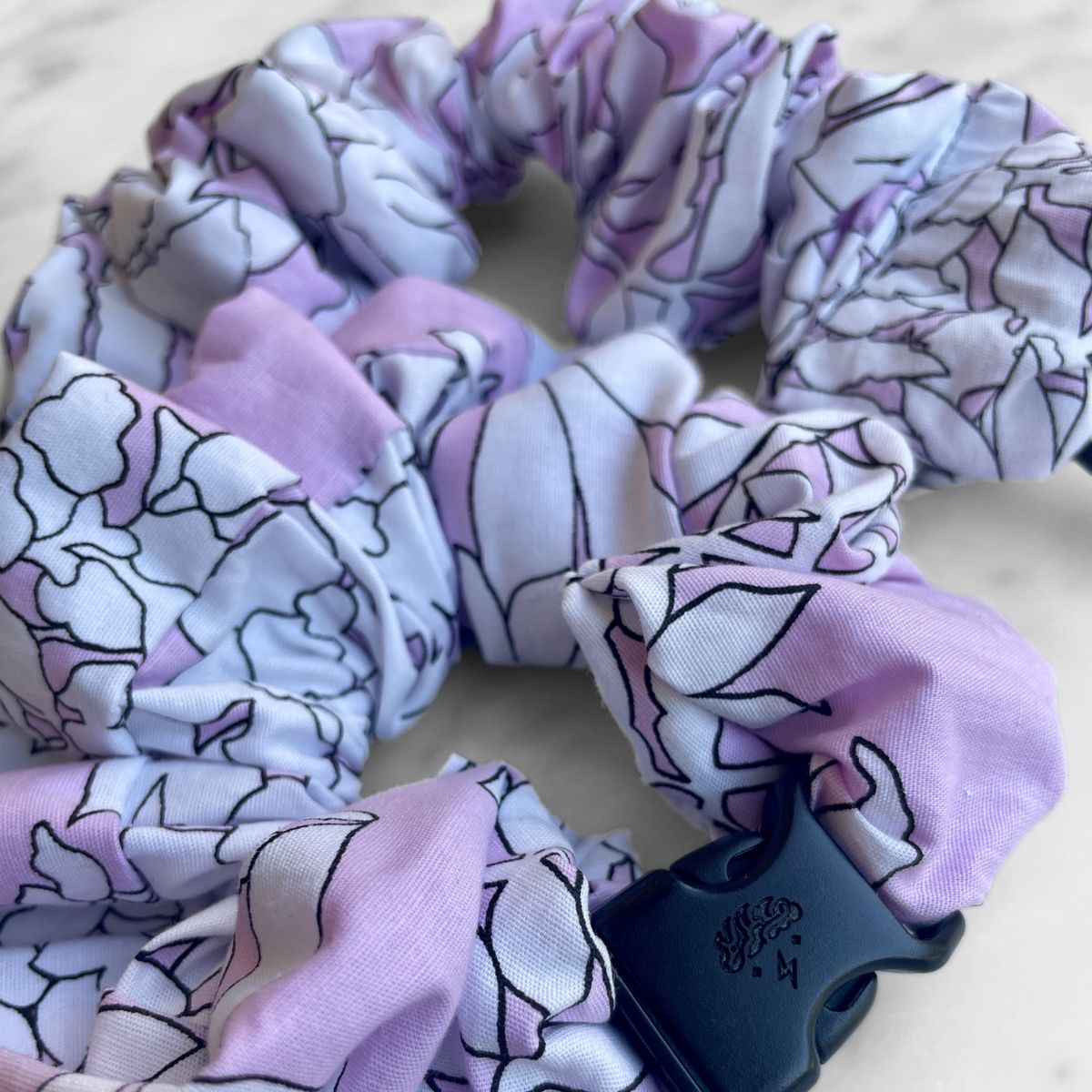 Pink Floral Sketch jumbo Buckle Scrunchie, snag-free hold for thick and curly hair
