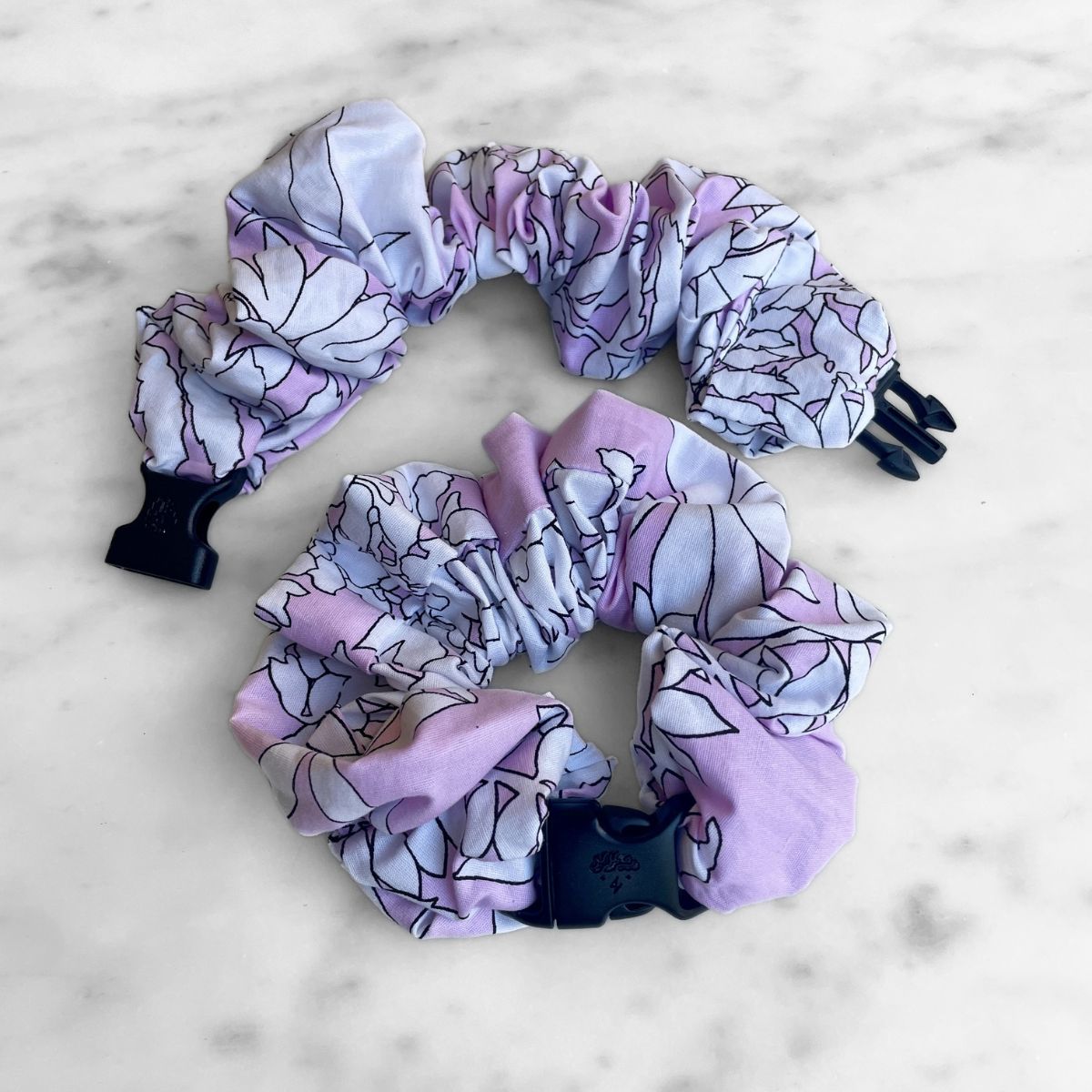 Jumbo pink floral cotton Buckle Scrunchie shown at full width