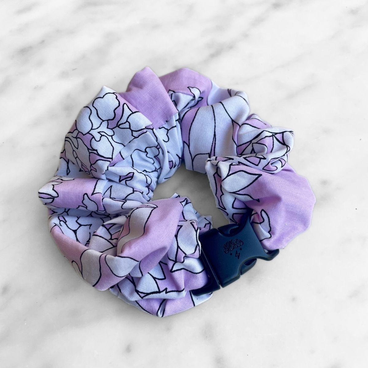 Pink Floral Sketch jumbo Buckle Scrunchie in recycled cotton