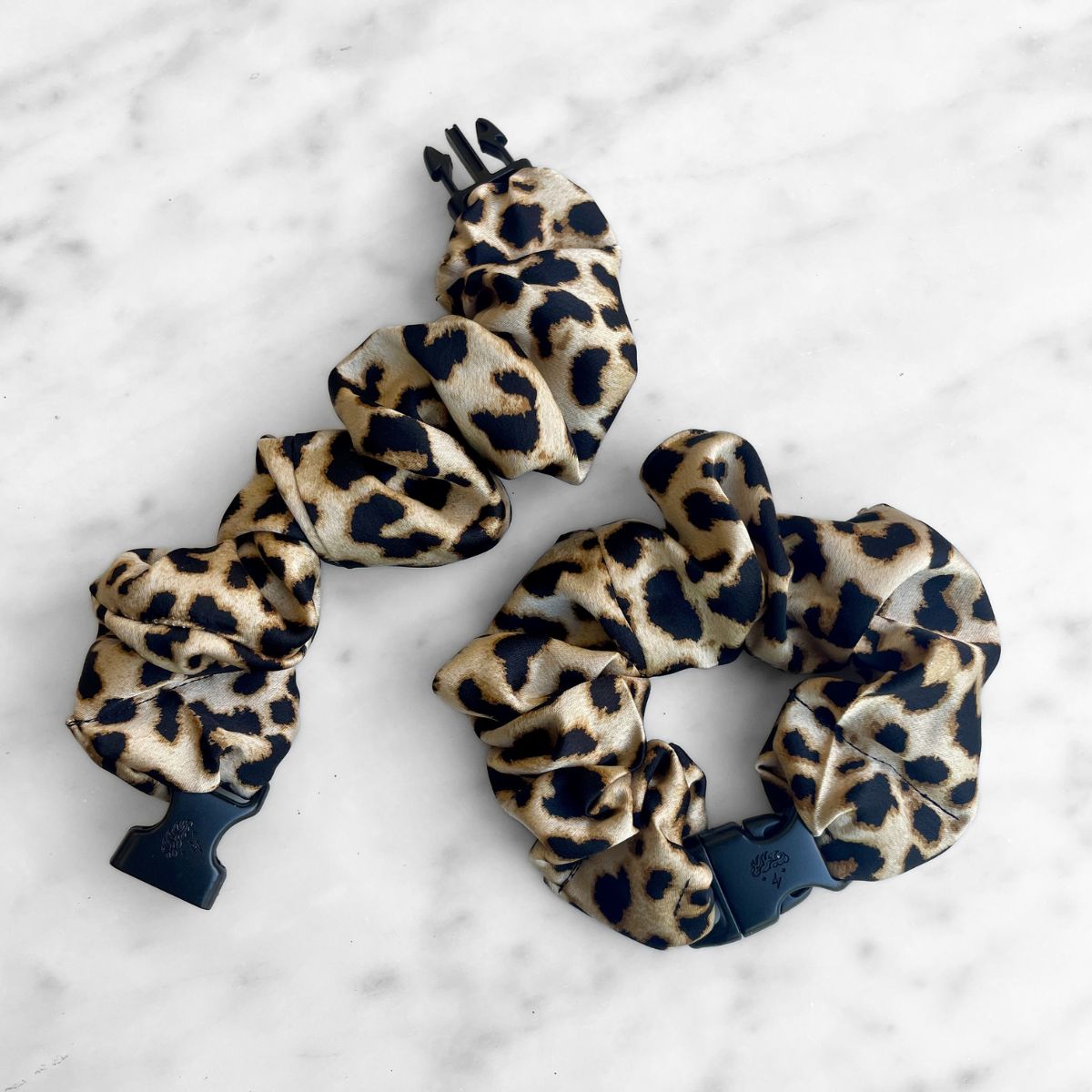 Prowl Leopard Buckle Scrunchie, snag-free fall colorway