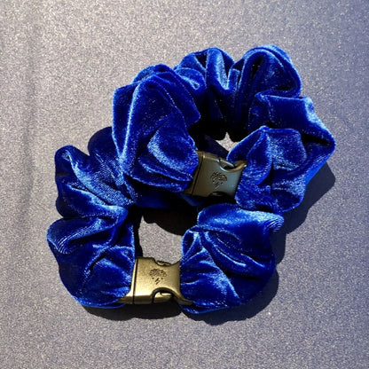 Sapphire Blue Velvet Buckle Scrunchie with its quick-release buckle