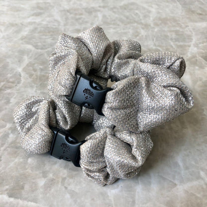 Sparkling Silver Buckle Scrunchie with its quick-release buckle