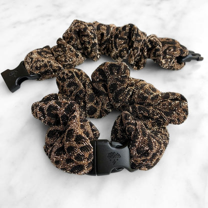 Spotted Spark Buckle Scrunchie in a sparkly leopard print