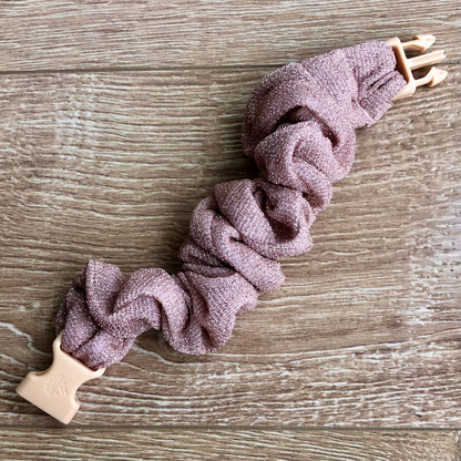 Glitter pink blush fabric detail on The Maria Buckle Scrunchie