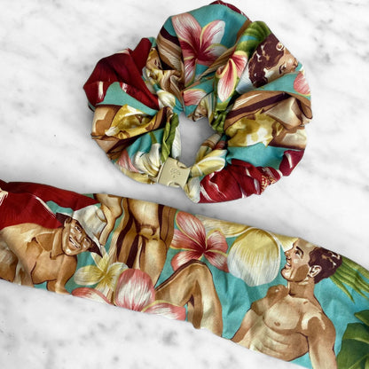 Vintage Surfer Boys extra jumbo Buckle Scrunchie in recycled cotton, 3 to 4 inch extra jumbo size